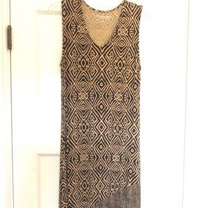 Tribal Print Soft Surroundings Maxi Dress, Size Small, Brown and Tan